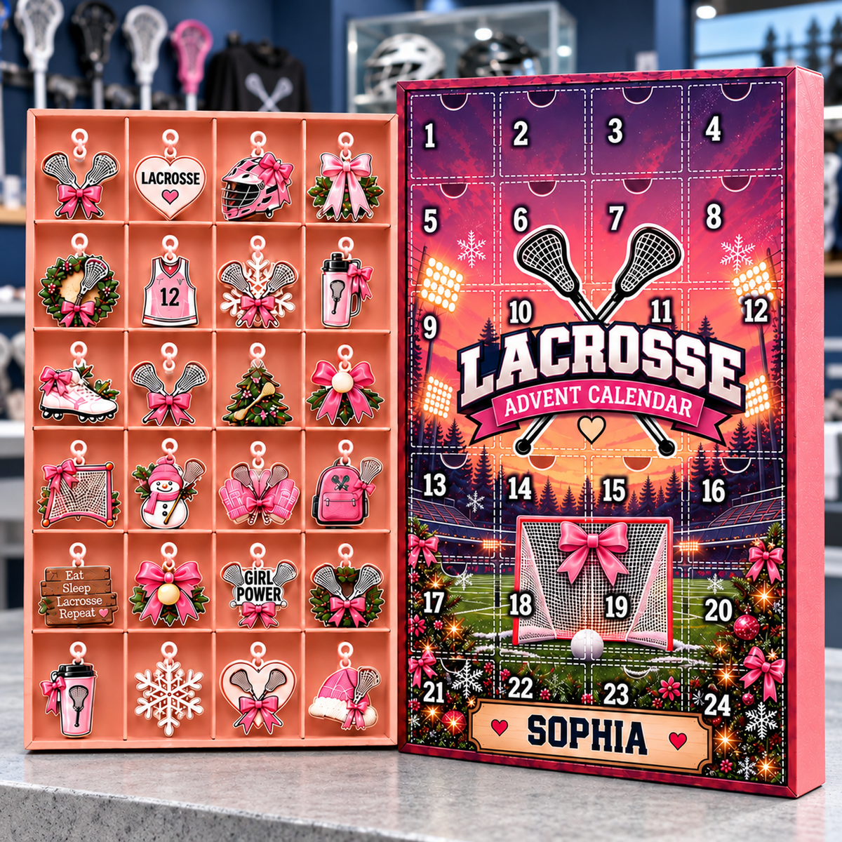 2026 Girls Lacrosse Advent Calendar with Custom Name, 24-Day Countdown