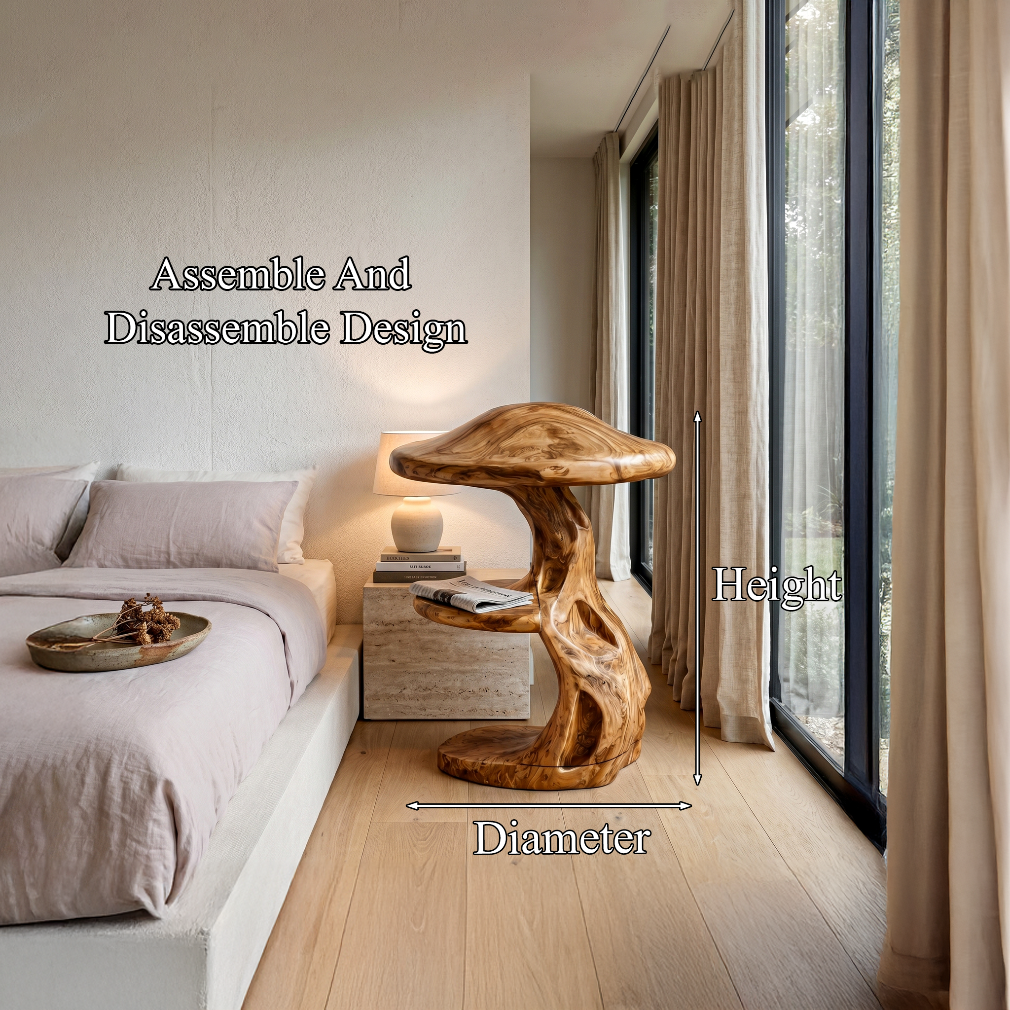Rustic Mushroom Nightstand With Sculptural Tree Root Base And Built In Drawer For Bedroom SINLHABT260