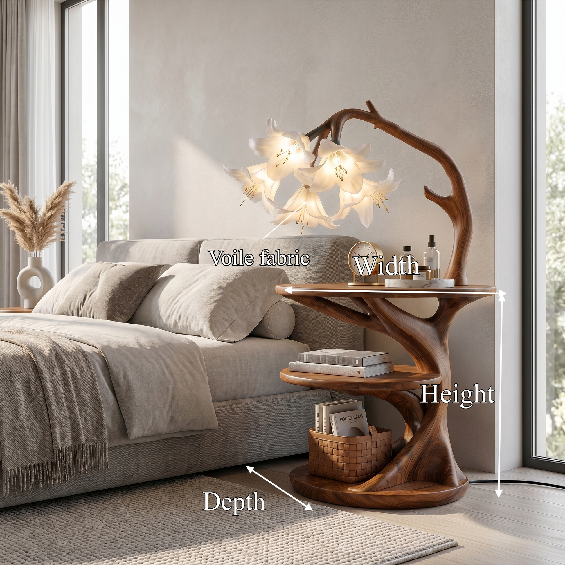 Rustic Side Table With Flower Shade Lamp For Bedroom And Living Room SINLSABT272