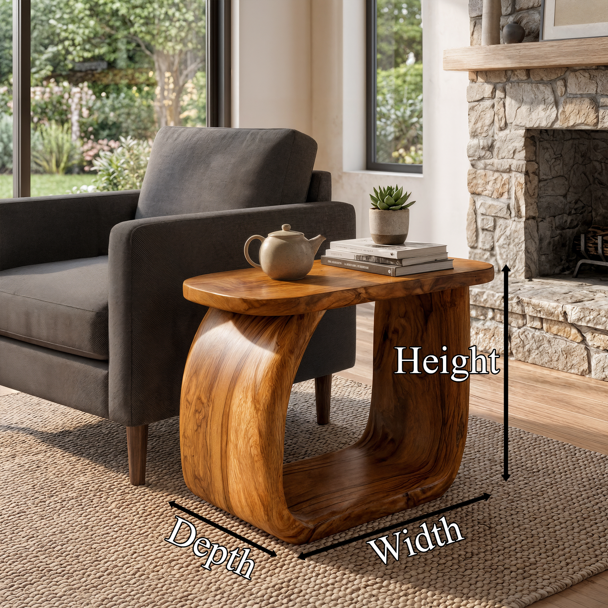 Minimal Beside Table With Curved Open Frame Design For Living Room SINLKIBT244