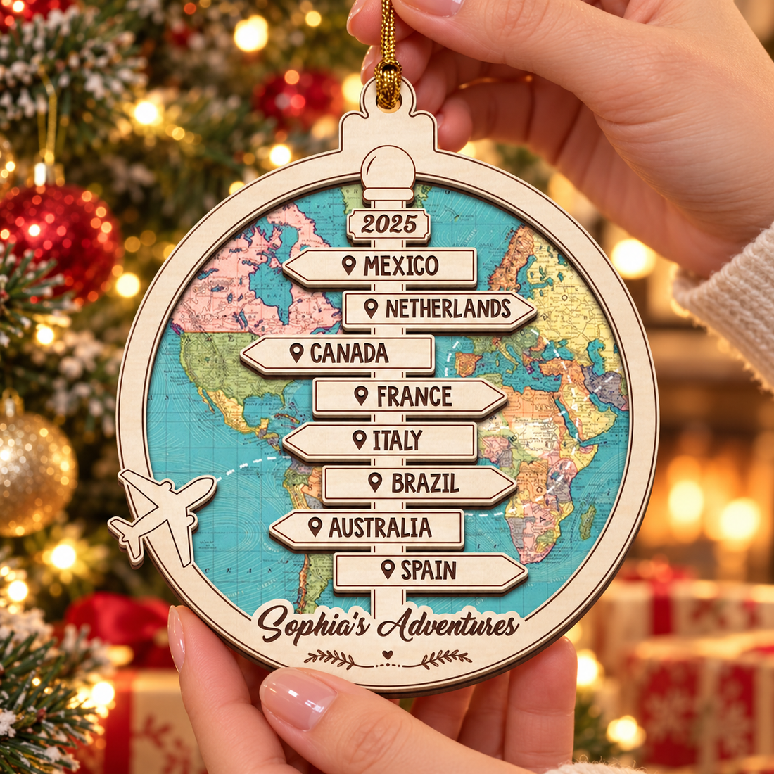 Personalized Travel Adventure Ornament, Custom Traveling Destination Ornament, Couple Traveling Destination, Travel Gift, Christmas Gift