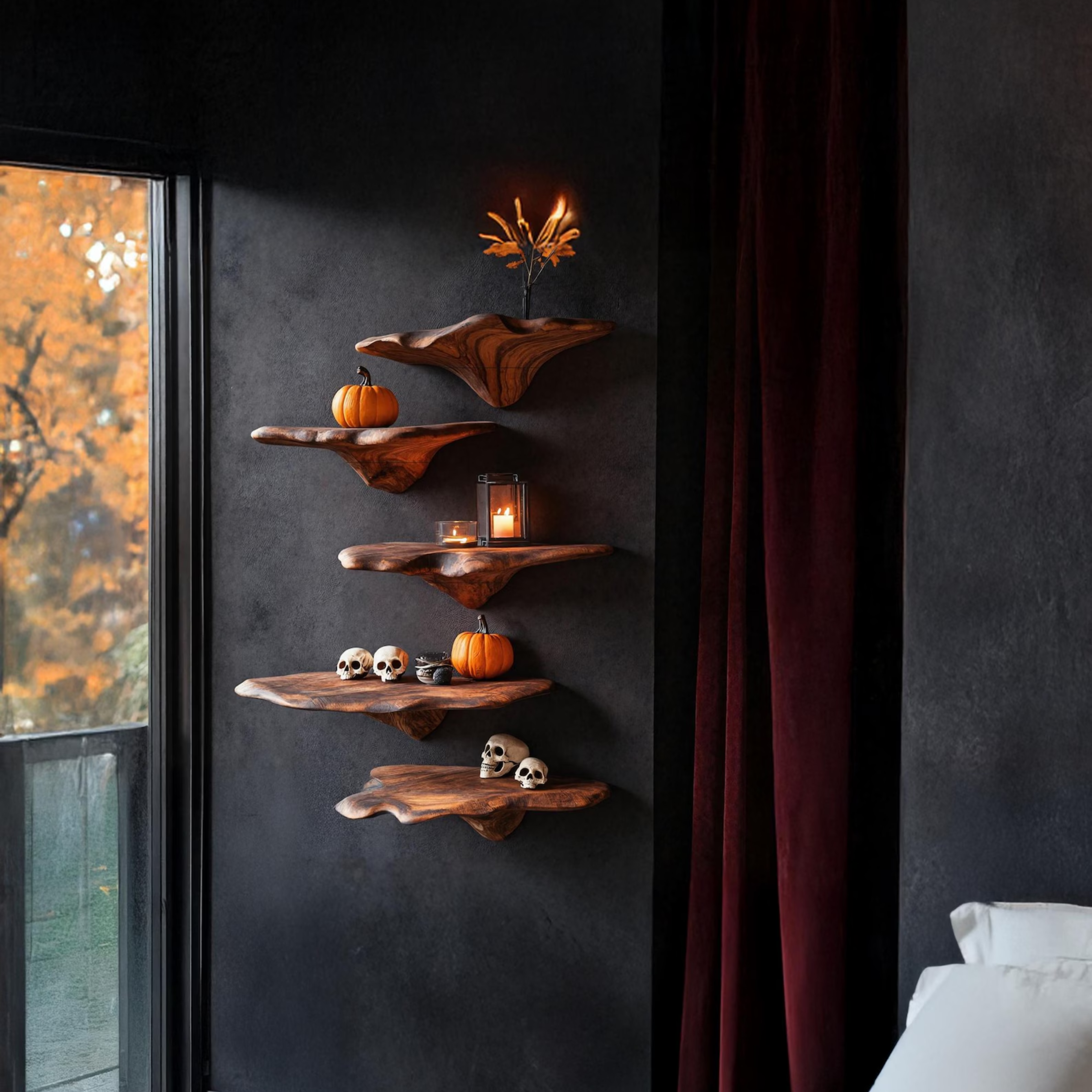 Handmade Mushroom Floating Shelf Mid Century Mushroom Wall Decor Live Edge Shelf Corner Wall Shelf Home Decor Housewarming Gift