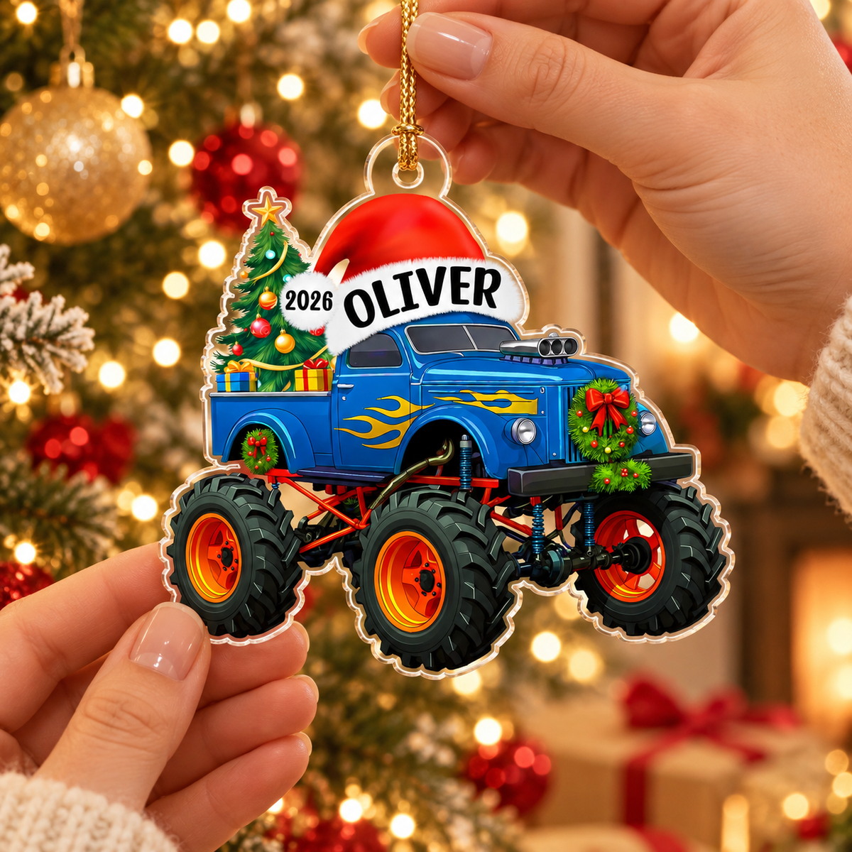 Personalized Monster Truck Christmas Ornament with Name Kids Boy Xmas Gifts, 2026 Ornament, Christmas Gift for Nephew Son Grandson