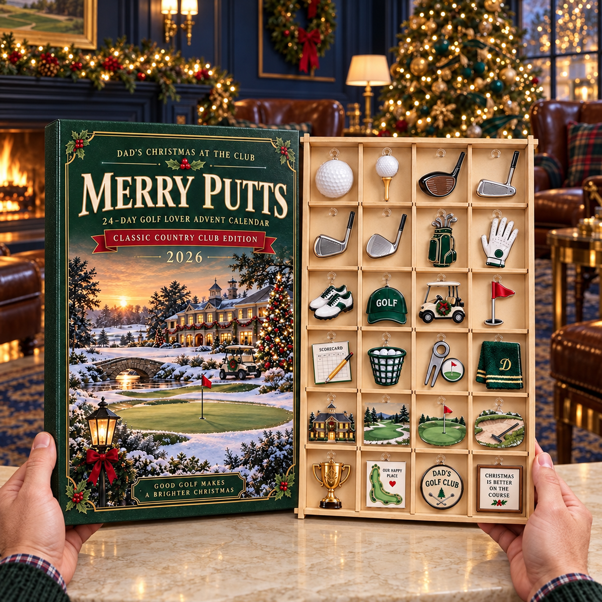 2026 Golf Advent Calendar With 24 Wood or Acrylic Charms and Tray