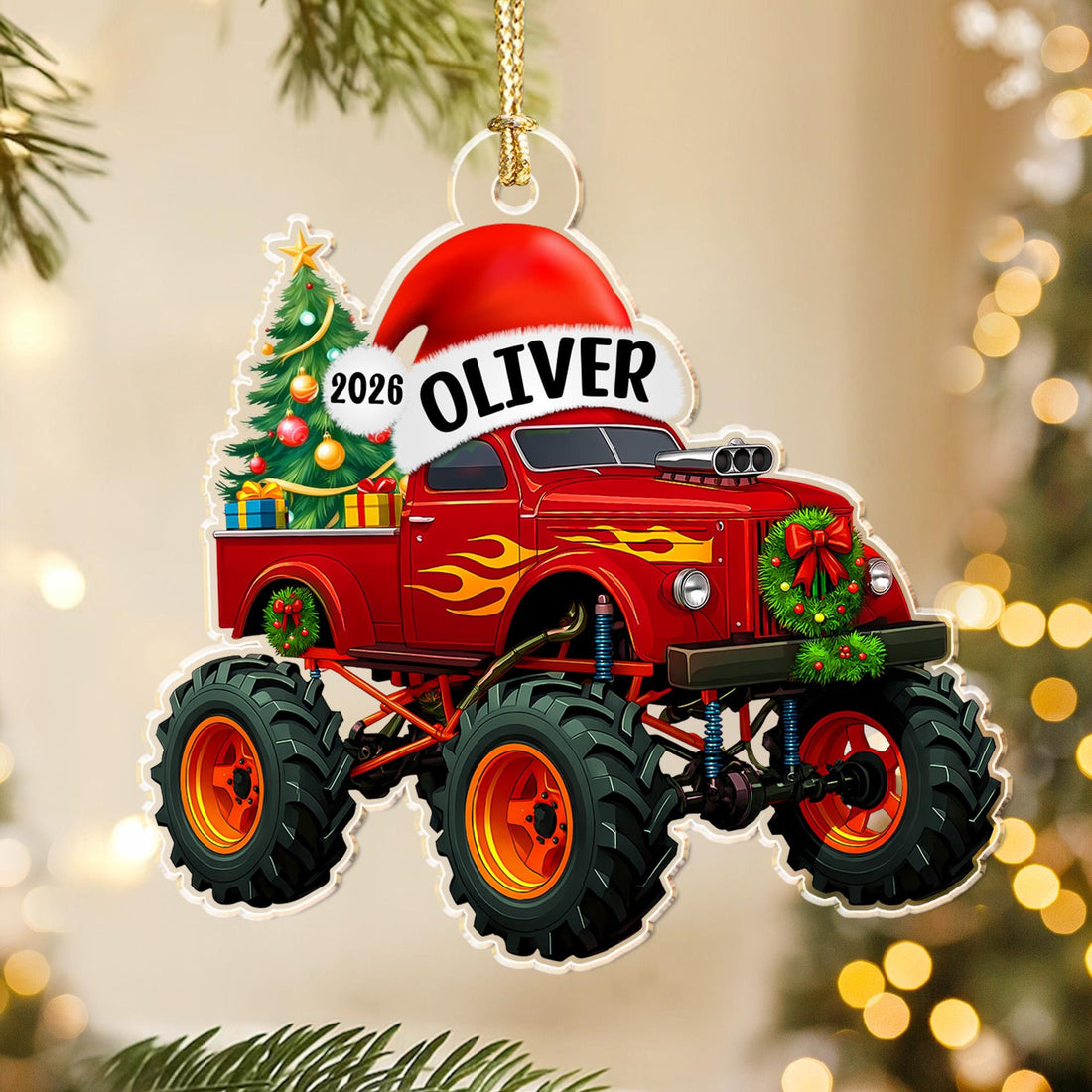 Personalized Monster Truck Christmas Ornament with Name Kids Boy Xmas Gifts, 2026 Ornament, Christmas Gift for Nephew Son Grandson