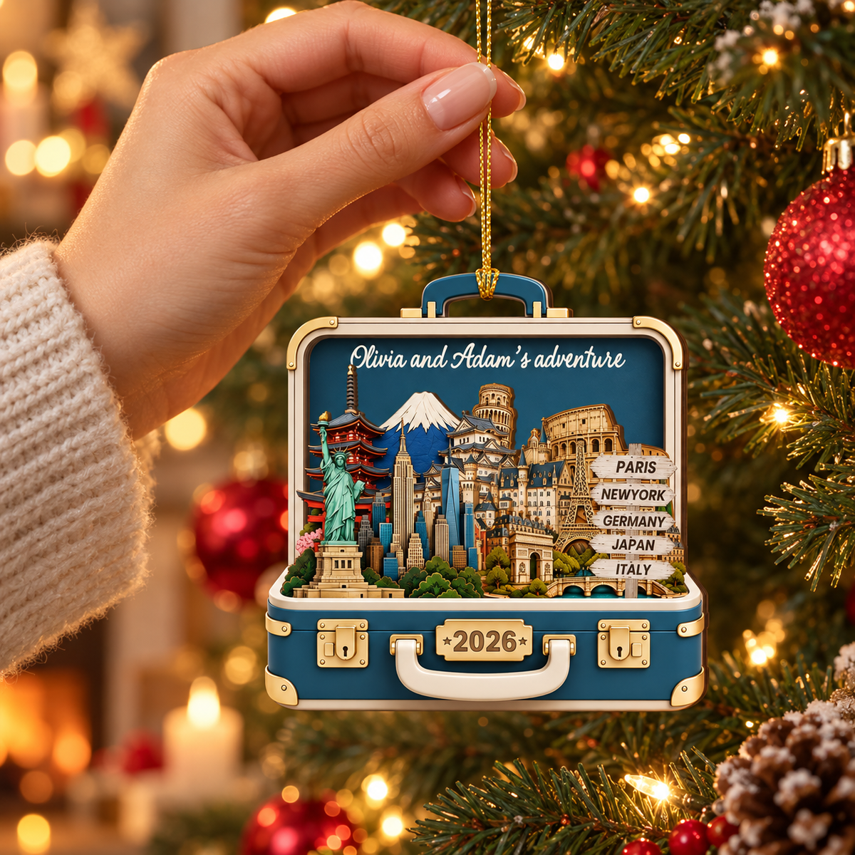 Custom Travel Adventure 2 Layer Wood Ornament, Traveling Destination Christmas Ornament, Travel Gift, Suitcase Ornament,Travel Souvenir Gift
