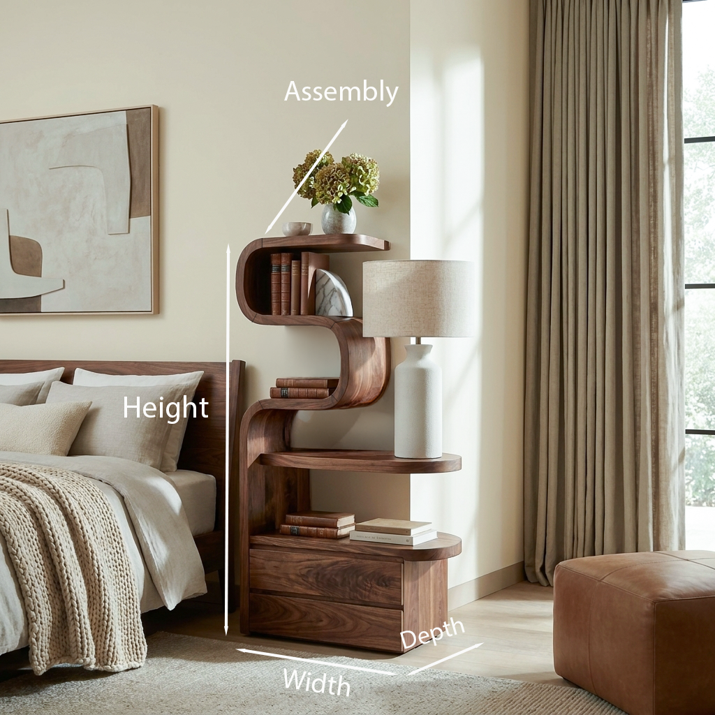 Sculpted Nightstand With Shelves And Drawers For Bedroom SITHTTNS014