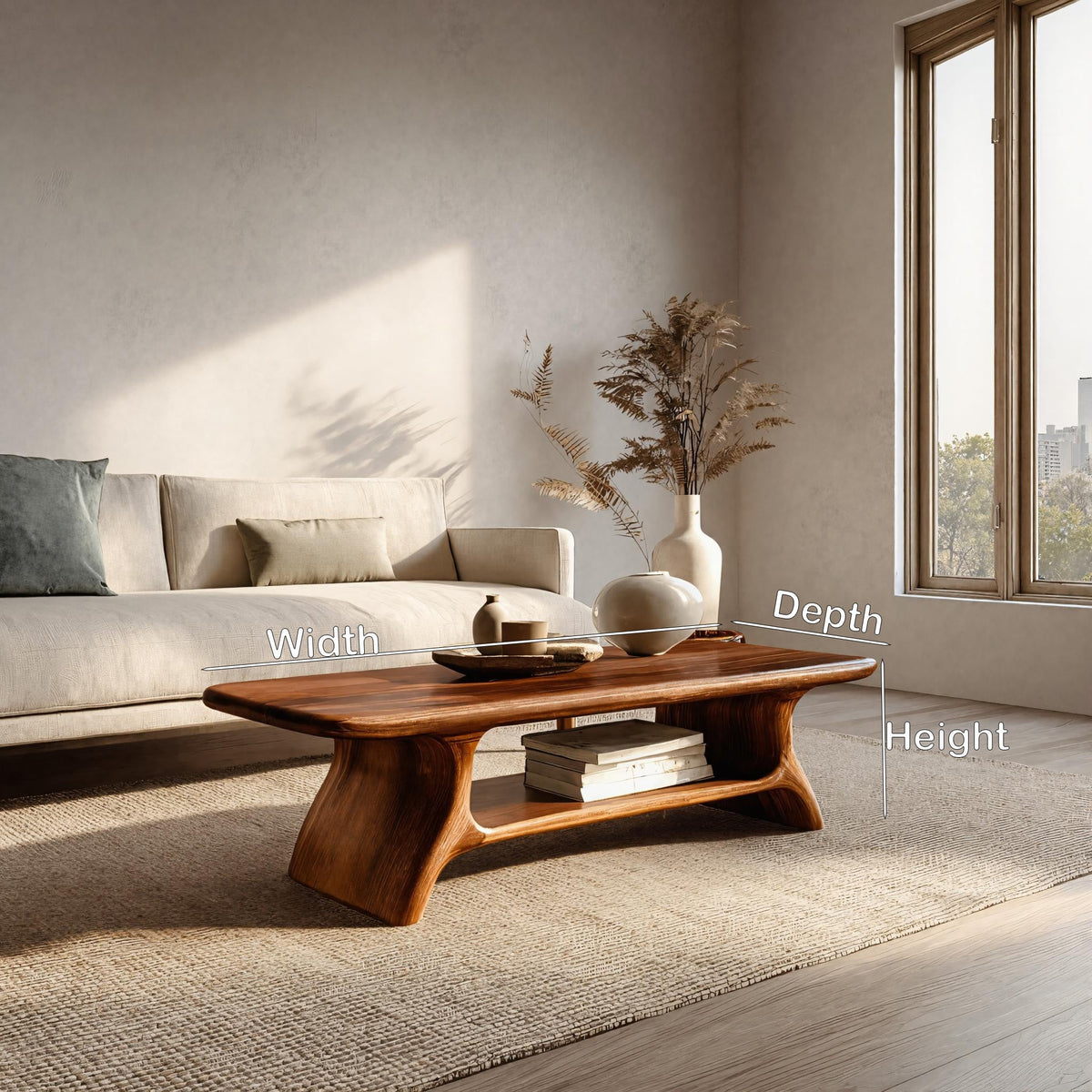 Modern Wooden Coffee Table With Open Shelf For Home Decor