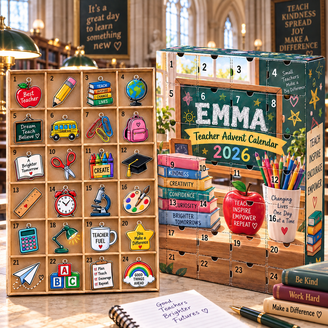 Personalized Teacher Advent Calendar 2026 with 24 Tokens
