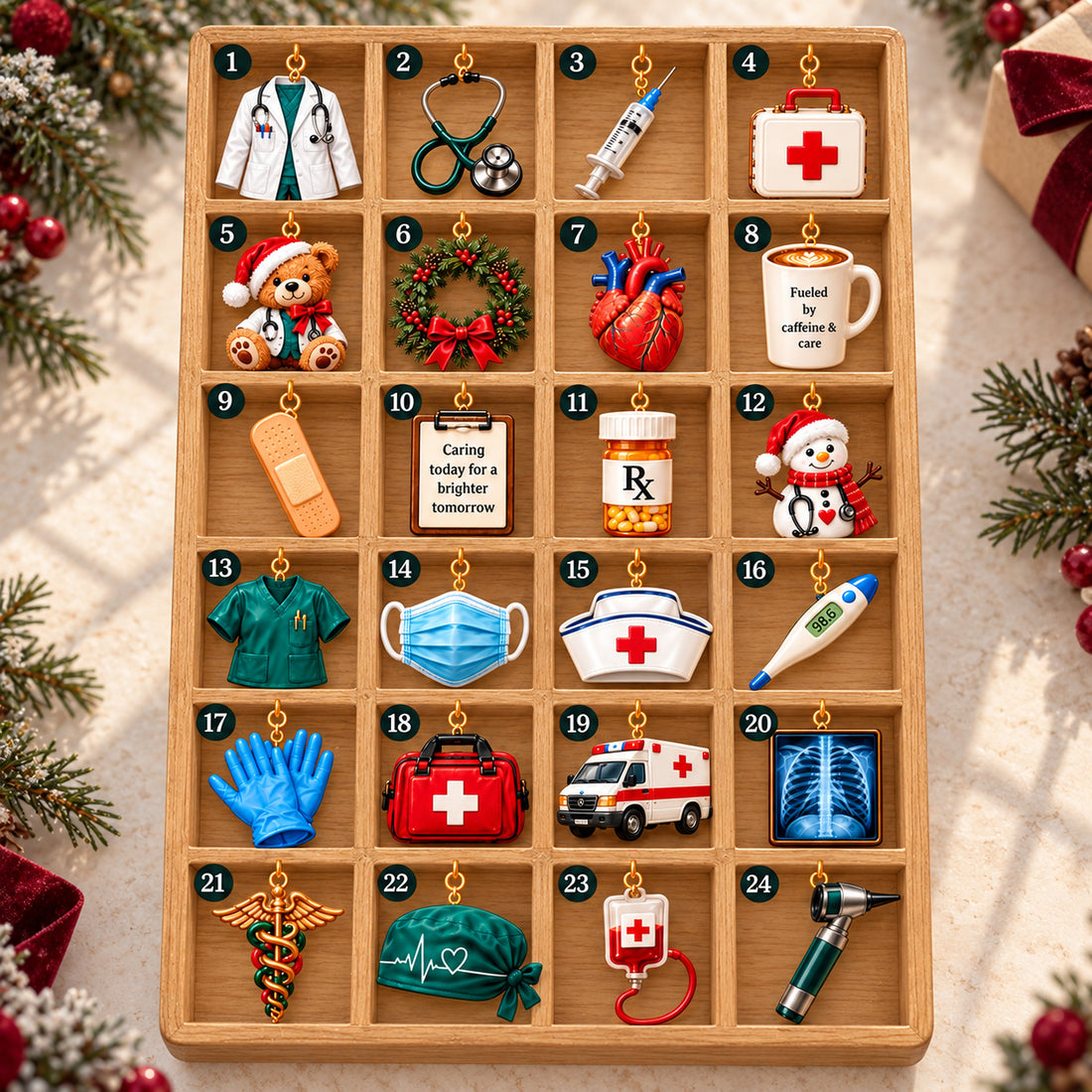Personalized Doctor Advent Calendar, Custom Name Christmas Countdown, 24 Medical Charms, Doctor Gift, Healthcare Christmas Keepsake Box 2026