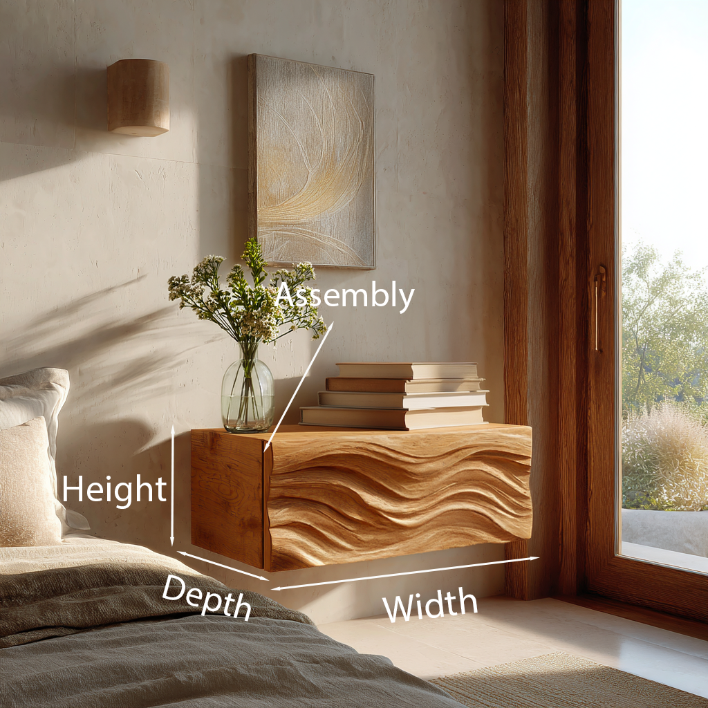 Contemporary Wooden Wall Mounted Nightstand For Bedroom Storage RTTHTTNS030