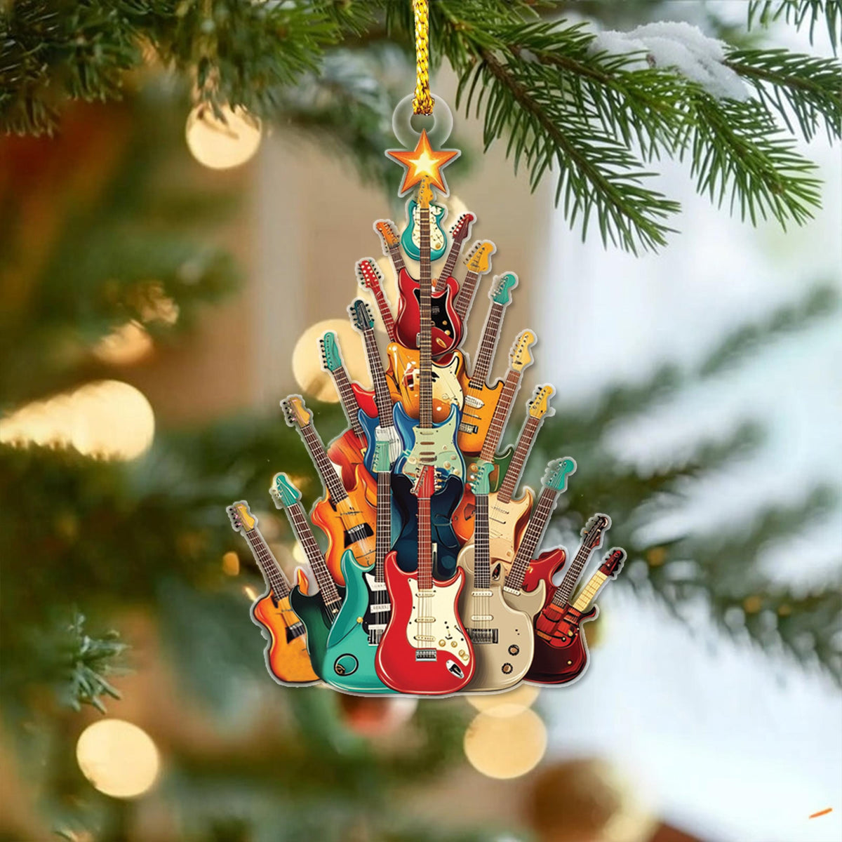 Colorful Guitar Christmas Tree Ornament – Christmas Gift for Guitar Players and Music Lovers