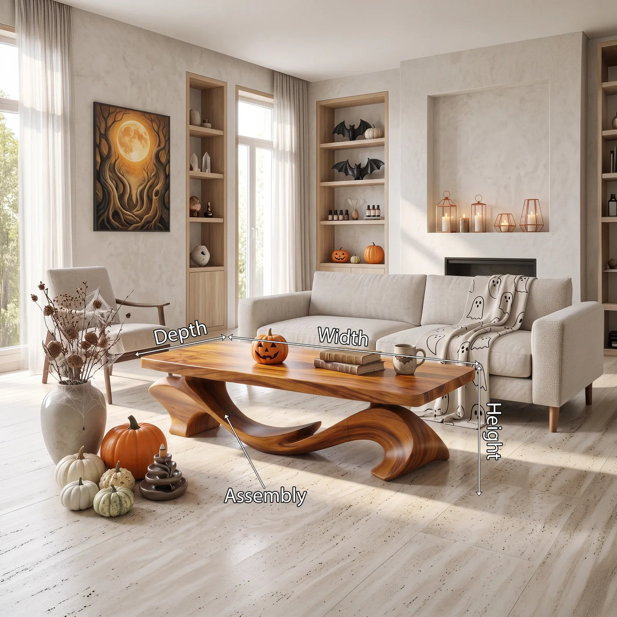 Organic Halloween Flowing Table For Cozy Cabin Interior