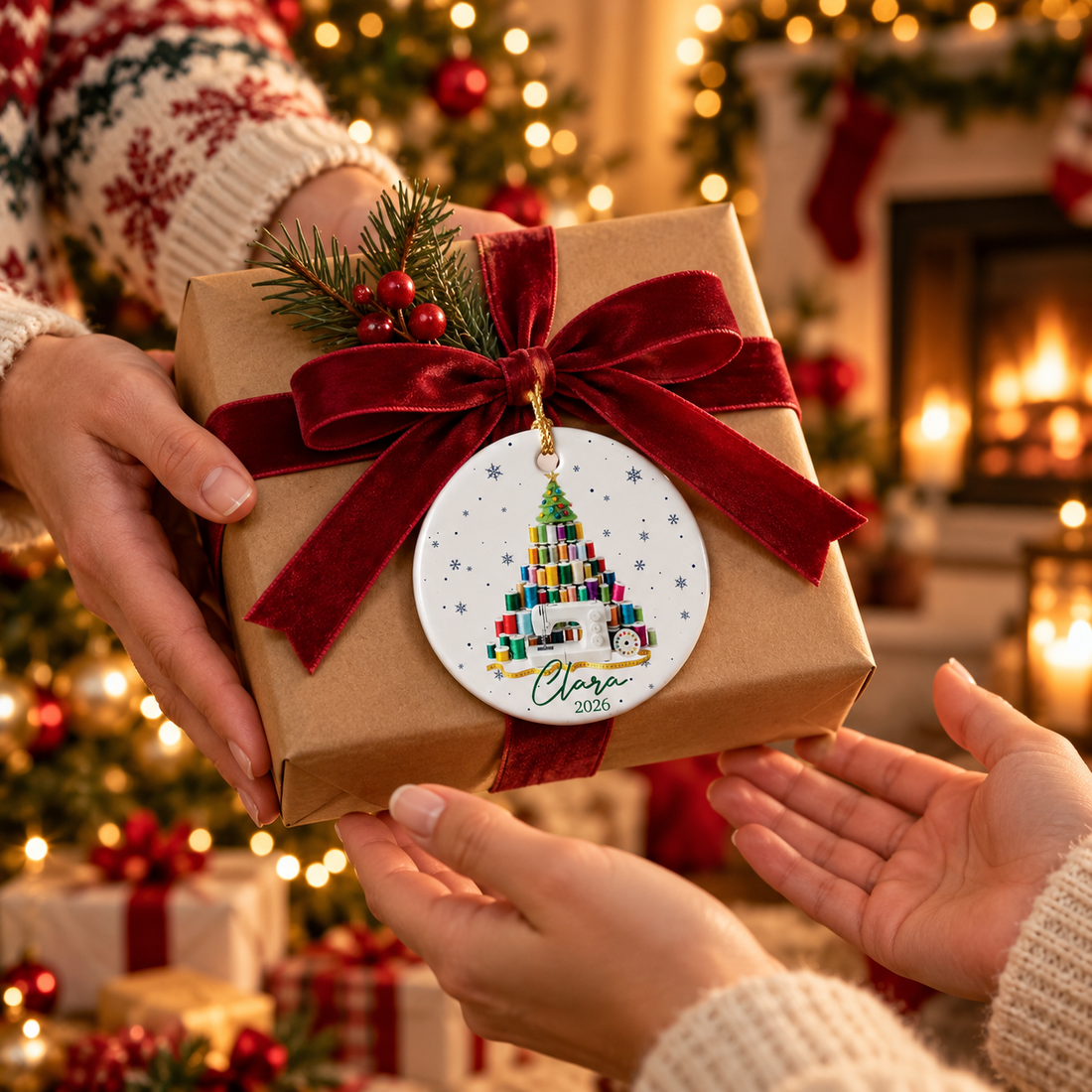 Personalized Sewing Ornament, Sewing Tree Gift, Chirstmas Decor, Quilter Ornament with Name, Tailor Ornament, Colorful Christmas Keepsak