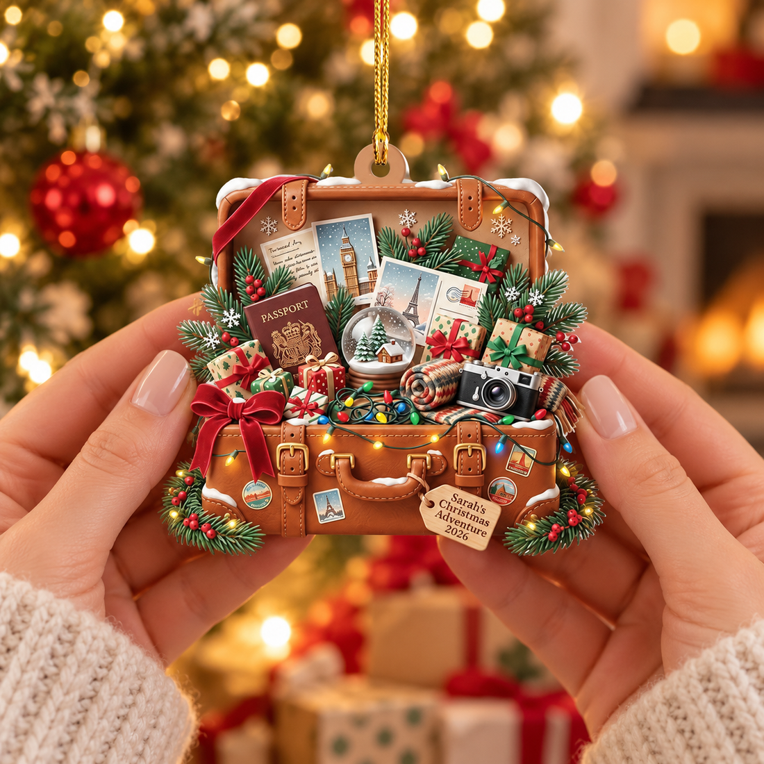 Personalized Travel Suitcase Ornament, Custom Travel Lover Christmas Ornament, Adventure Gift, Vacation Keepsake 2026 NTh TD-0805-JXWL