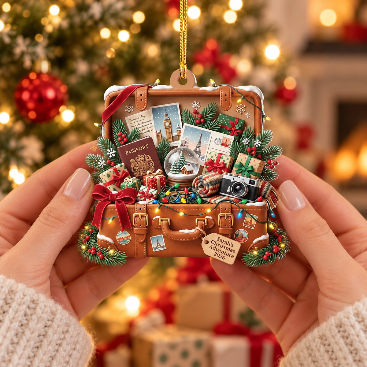 Personalized Travel Suitcase Ornament, Custom Travel Lover Christmas Ornament, Adventure Gift, Vacation Keepsake 2026 NTh TD-0805-JXWL