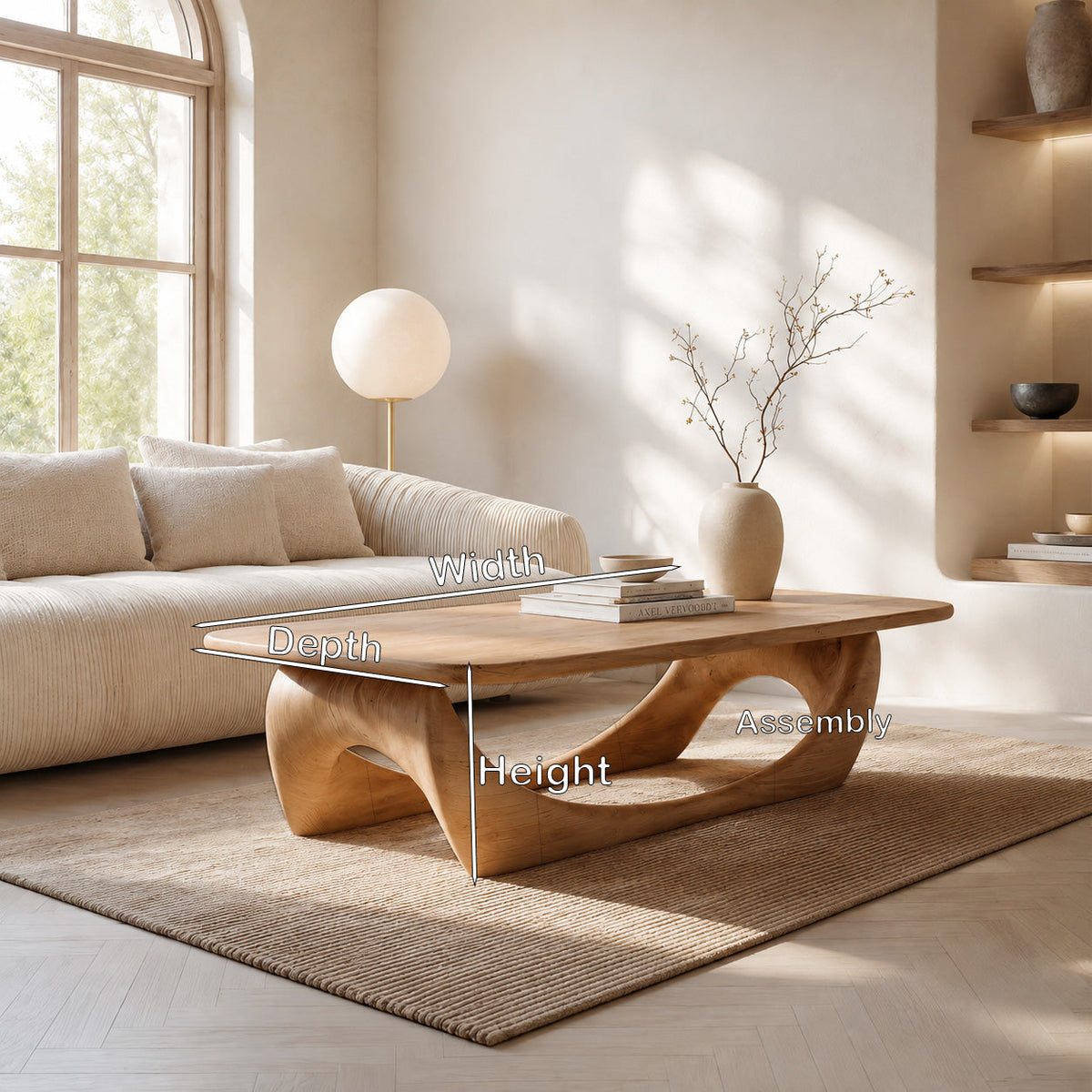 Minimal Coffee Table Smooth Curved Base For Living Room