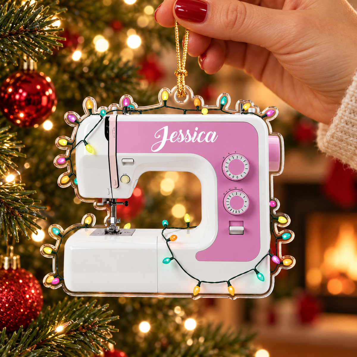 Personalized Sewing Machine Ornament with Name, Custom Seamstress Christmas Ornament, Acrylic Cutout Ornament for Sewer, Quilter Gift