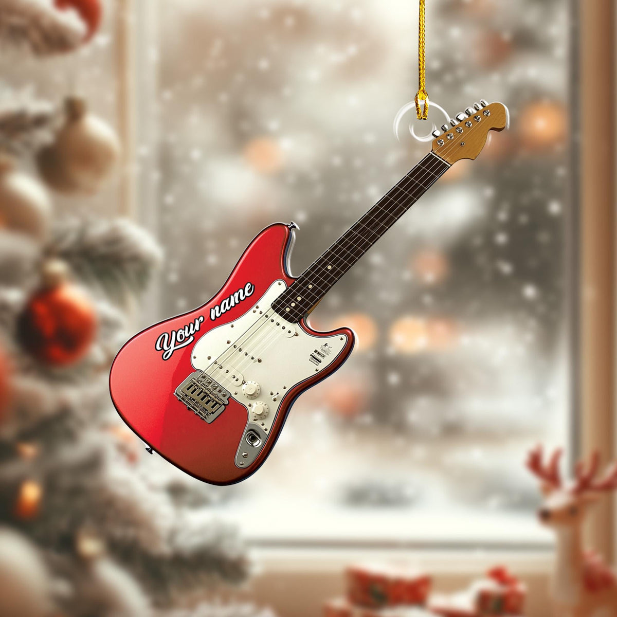 Personalized Electric Guitar Christmas Ornament with Custom Name and Color Choice – Gift for Guitar Player
