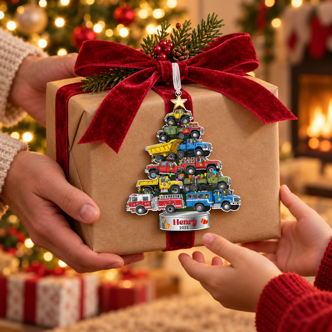Personalized Trucks Christmas Tree Ornament, Vehicle Holiday Keepsake, Kids Ornament, Baby Boy Christmas Present, Christmas Gift For Child