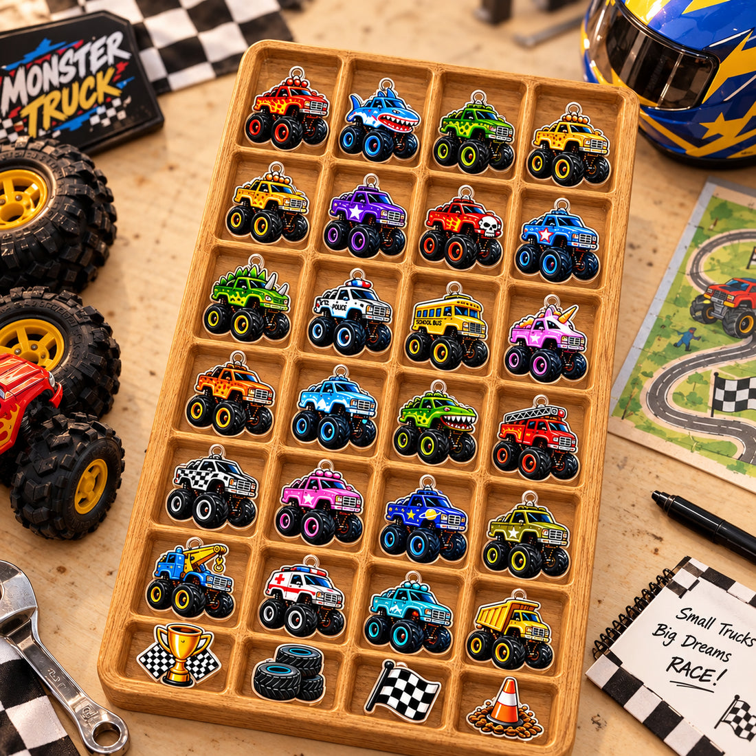 Personalized Monster Truck Advent Calendar, Custom 24-Day Countdown Gift for Kids