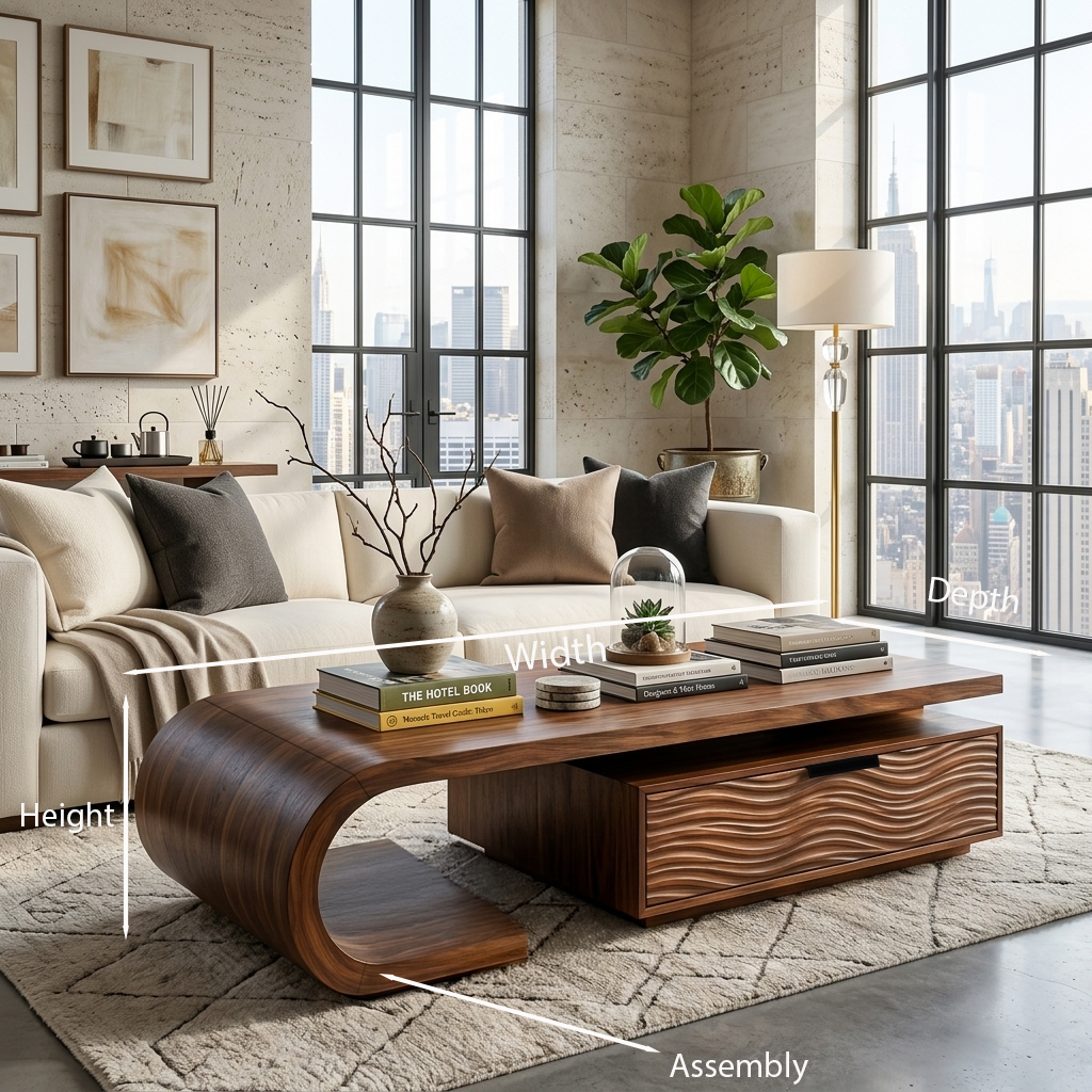 Modern Wooden Coffee Table With Storage Cabinet For Home Interior
