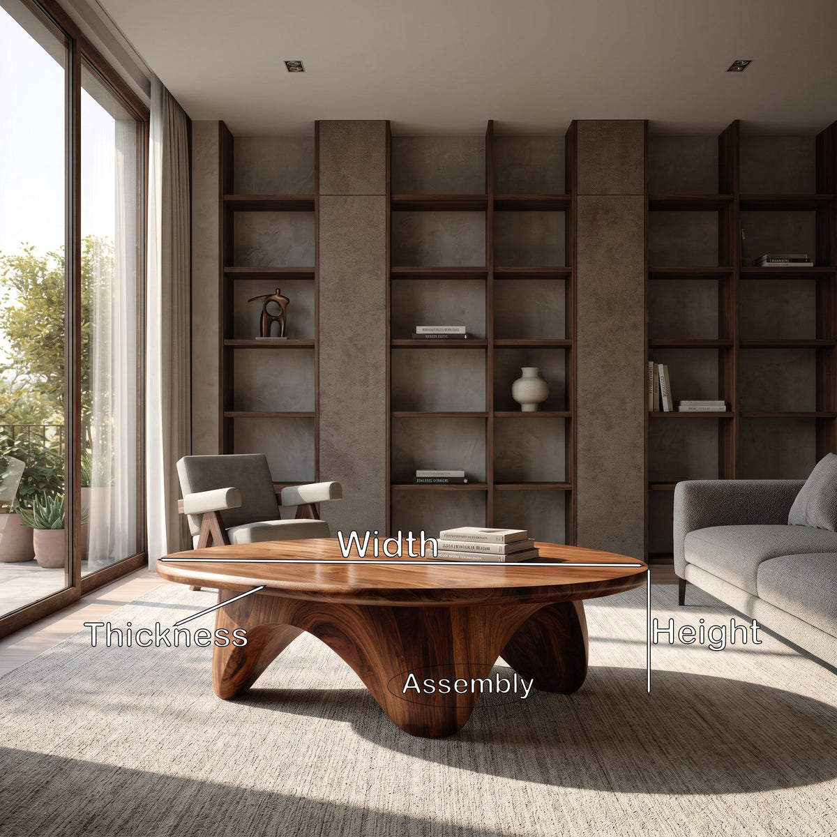 Organic Coffee Table With Carved Base For Living Room