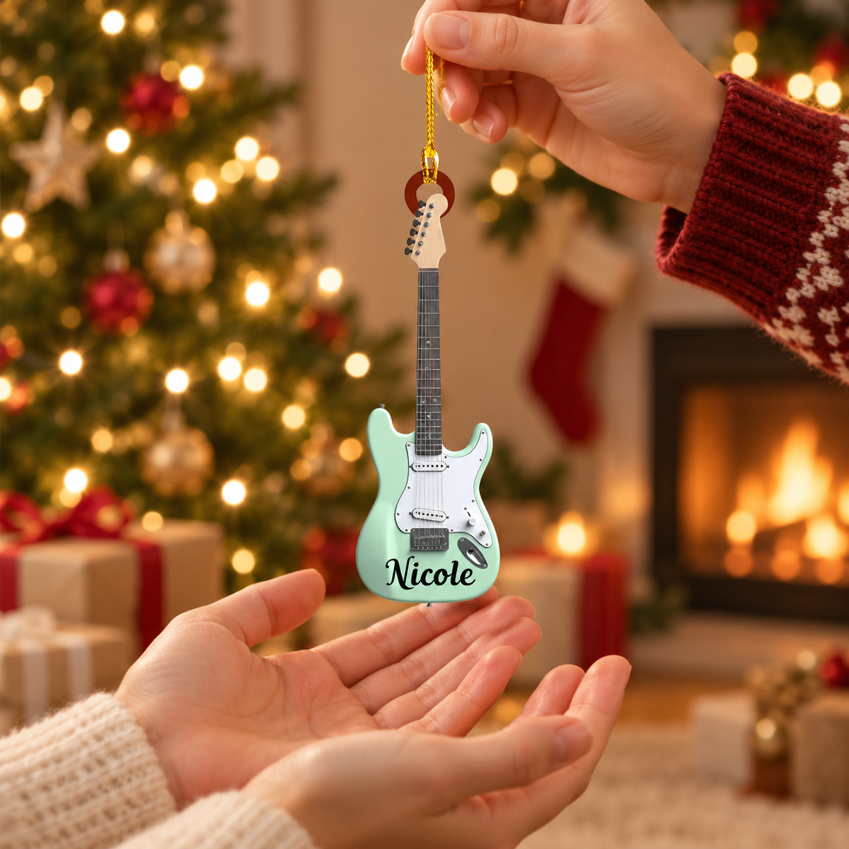 Personalized Classic Electric Guitar Ornament with Custom Name and Guitar Style – Christmas Gift for Music Lover