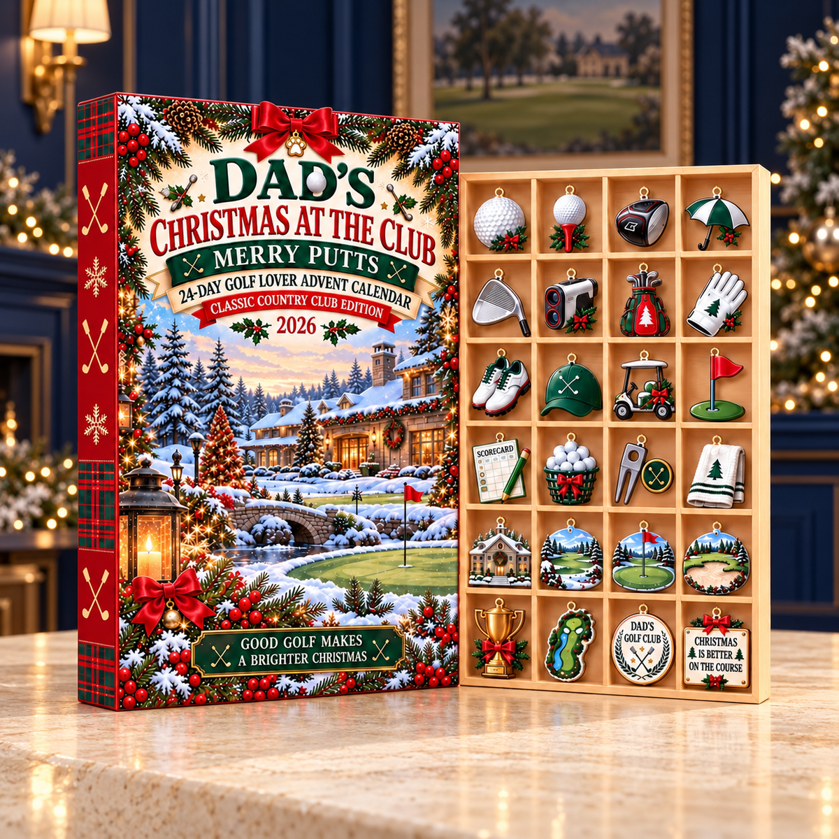 2026 Golf Christmas Advent Calendar With 24 Flat Acrylic Ornaments