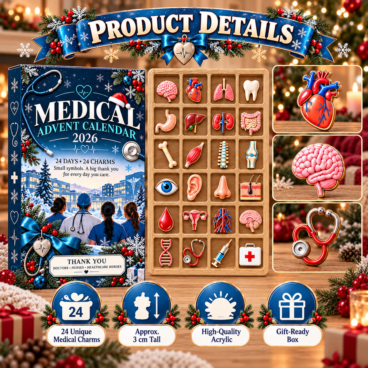 Medical Advent Calendar 2026, Doctor Nurse Christmas Countdown, Healthcare Worker Keepsake, Hospital Charm Collection, Medical GIFT 2026