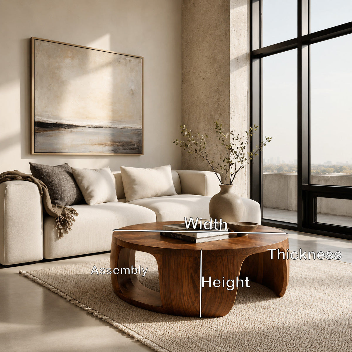 Minimal Wood Round Coffee Table With Sculptural Form For Home