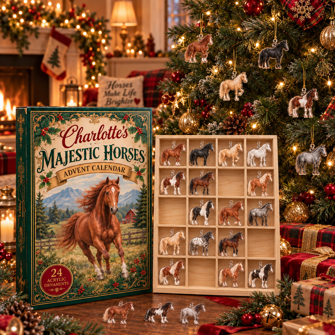 Personalized Horse Advent Calendar 2026 with Custom Name, 24 Acrylic Ornaments, Equestrian Christmas Keepsake