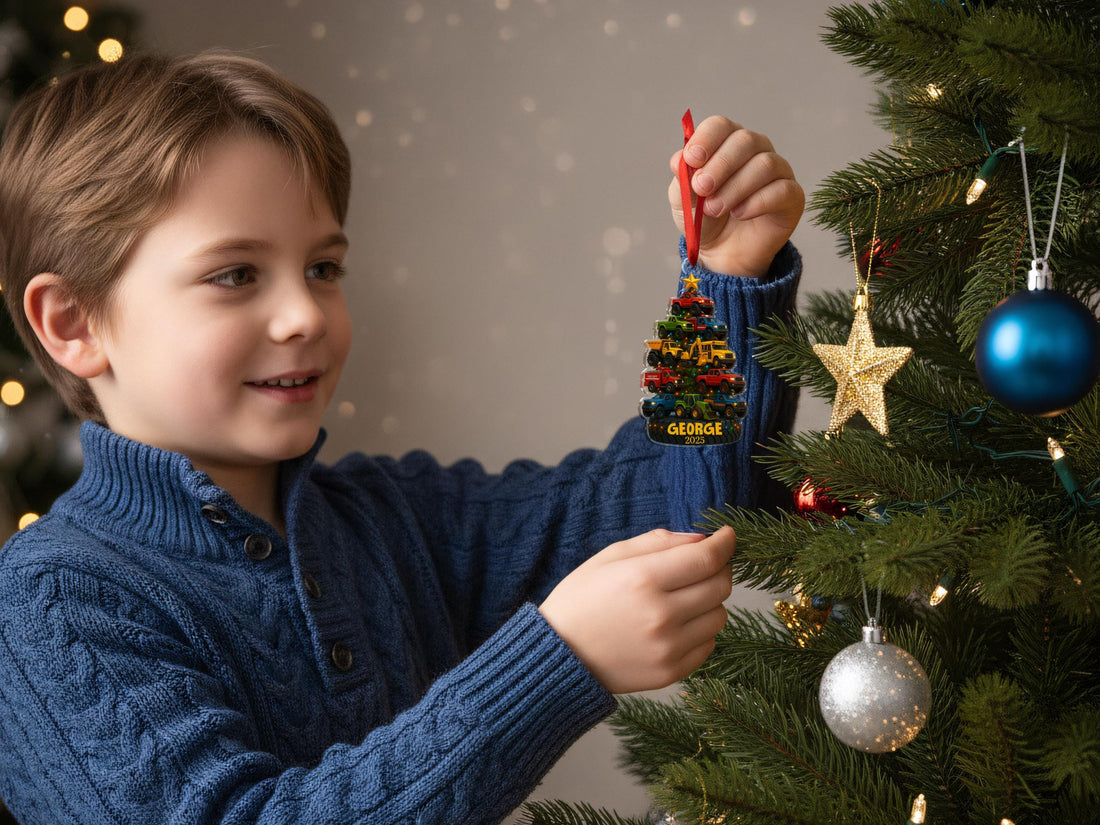 Personalized Kid Christmas Ornament, Name Kids Ornament, Truck Kids Christmas Tree Ornament, Holiday Tree Keepsake, Gift for Child