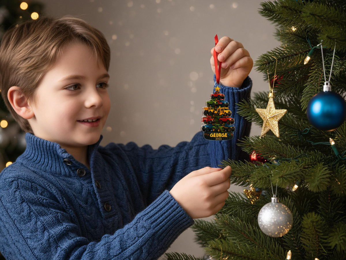 Personalized Kid Christmas Ornament, Name Kids Ornament, Truck Kids Christmas Tree Ornament, Holiday Tree Keepsake, Gift for Child