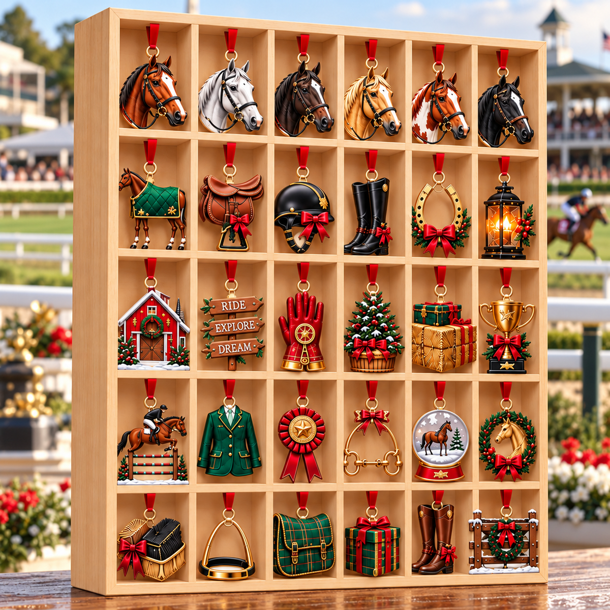 Personalized Equestrian Advent Calendar 2026 with Custom Name, 24 Horse and Stable Ornaments, Christmas Countdown Gift