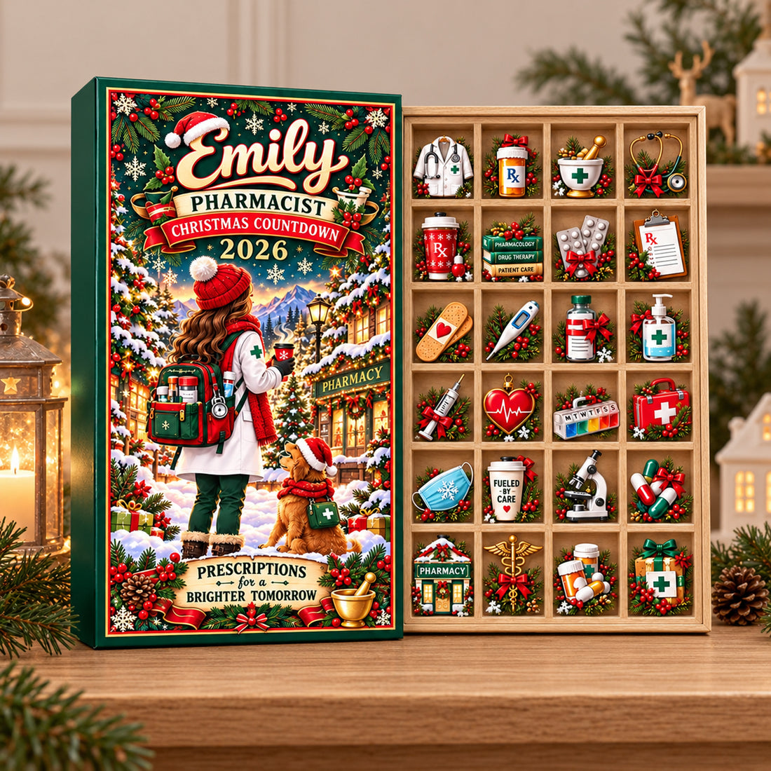 Personalized Pharmacist Advent Calendar 2026, 24 Day Pharmacy Christmas Countdown, Medical Mini Ornaments, Custom Name Holiday Gift