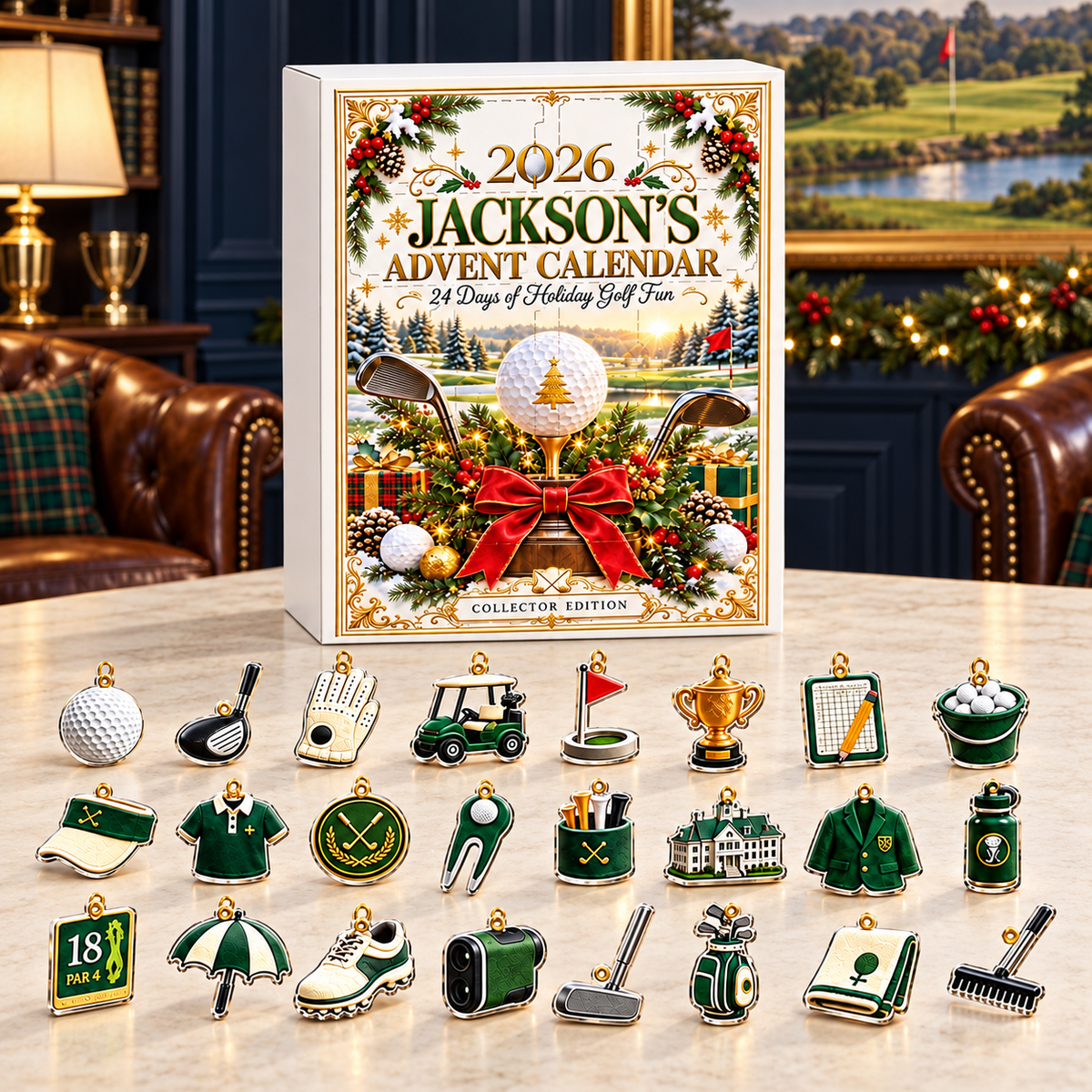 2026 Golf Advent Calendar With Custom Name and 24 Golf Charms