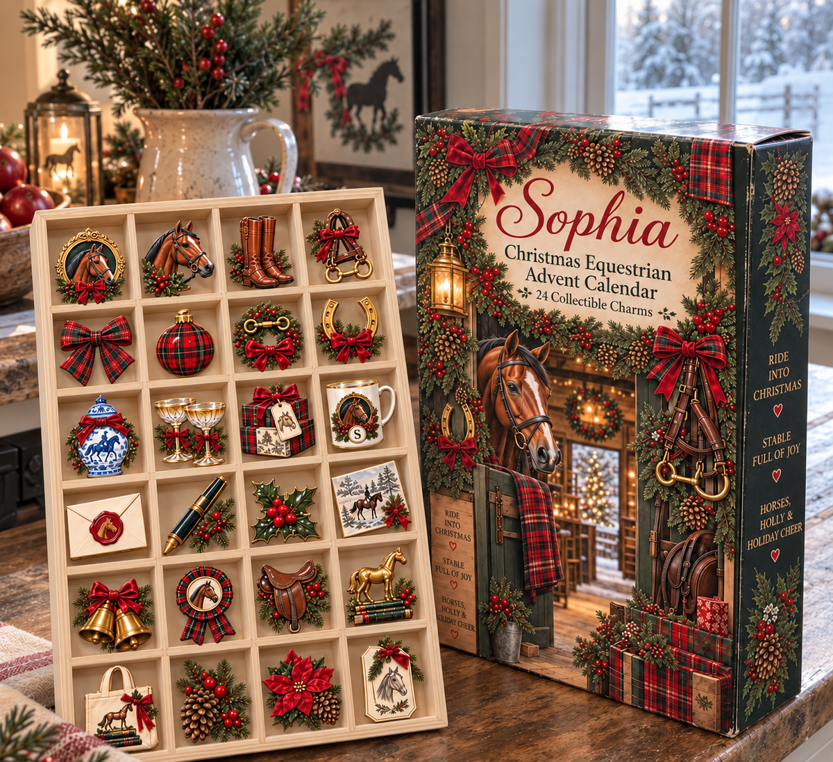 Personalized Equestrian Advent Calendar 2026 with Custom Name, 24 Horse Charms, Christmas Countdown Blind Box