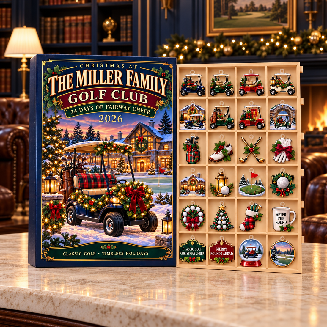 2026 Golf Advent Calendar With Custom Family Name and 24 Charms
