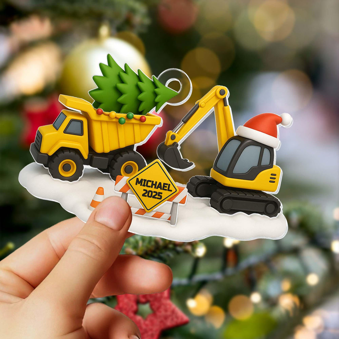 Kids Christmas Construction Truck Name Ornament, Personalized Christmas 2025 Kids Ornament, Custom Boys Excavator Ornament Keepsake 2025