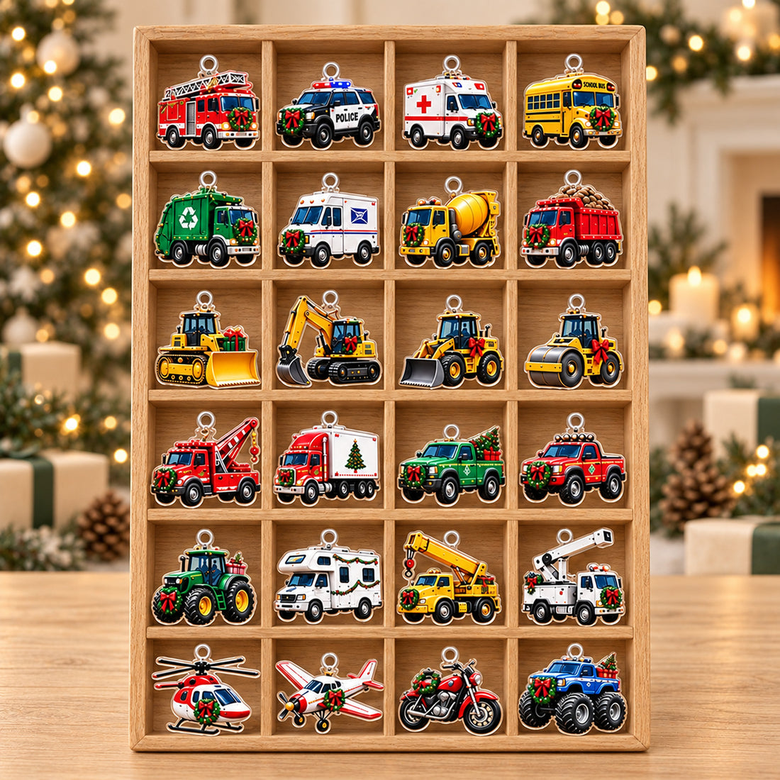 Personalized Vehicle Christmas Advent Calendar, Cute Vehicle Blind Box Advent, Construction Truck Ornament, Gift For Son, Car Lover Gift