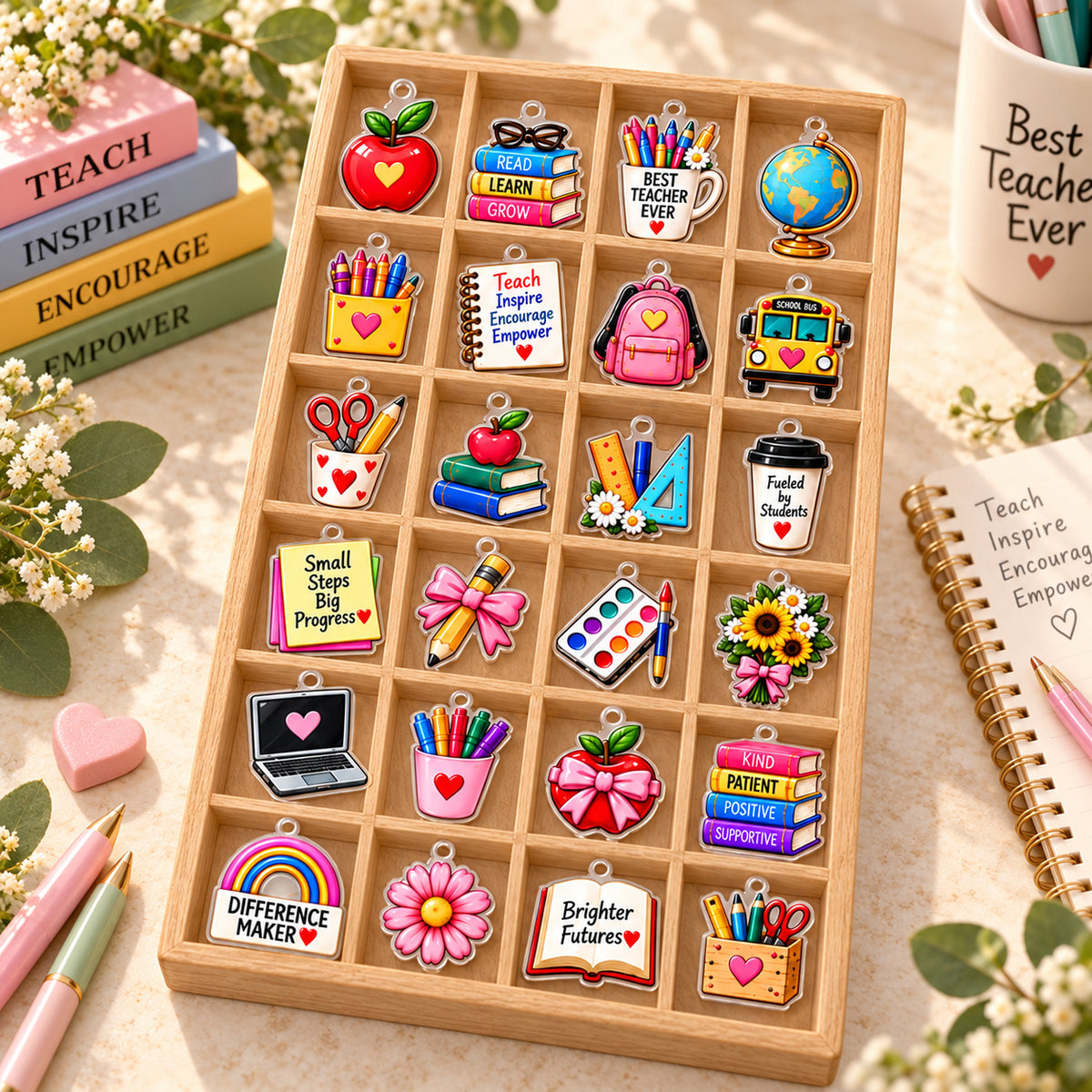 Personalized Teacher Advent Calendar with Charms, Custom Name Blind Box, 24 Day Christmas Gift