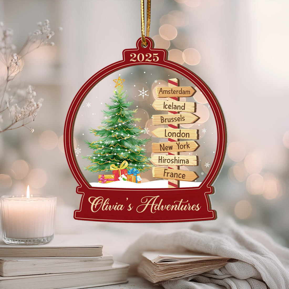 Personalized Travel Adventure Ornament, Custom Traveling Destination Ornament, Travel Gift, Christmas Gift, Gift for Travelers, Couple Gift
