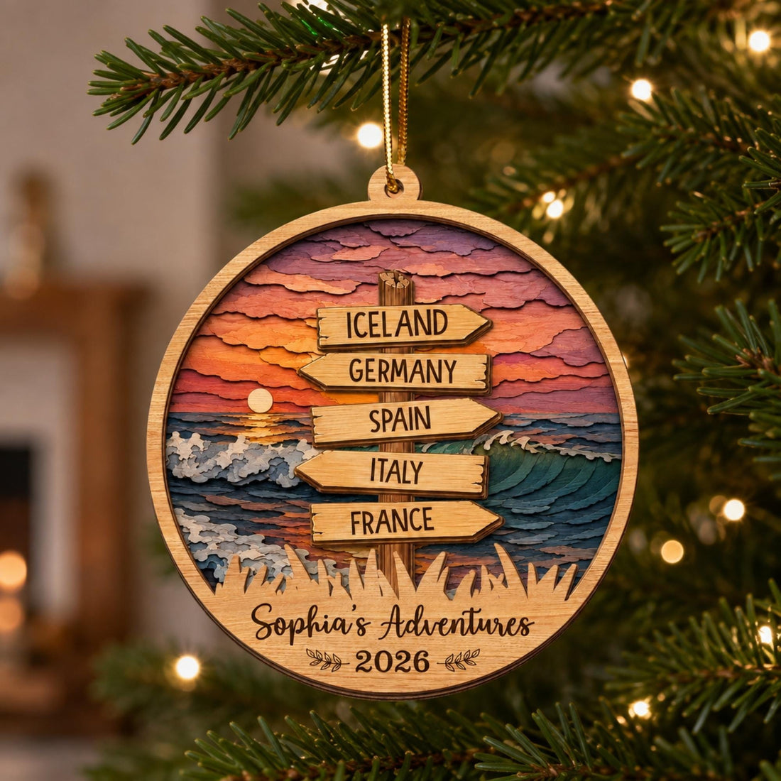 Personalized Travel Adventure Ornament Custom Traveling Destination Ornament Christmas Gift for Travelers, Couple Gifts