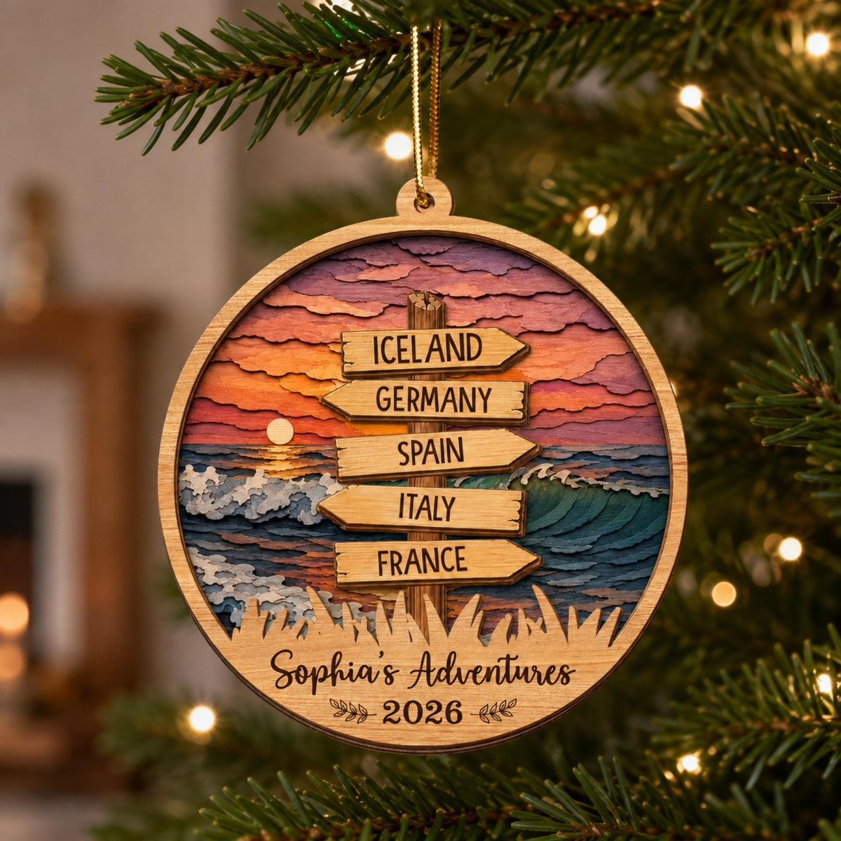 Personalized Travel Adventure Ornament Custom Traveling Destination Ornament Christmas Gift for Travelers, Couple Gifts