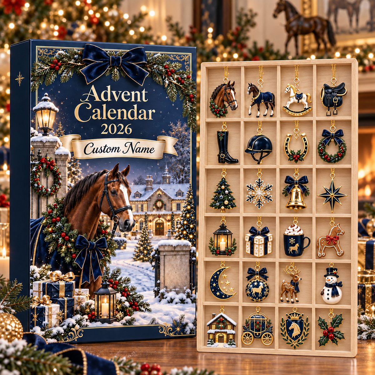 2026 Equestrian Advent Calendar with Custom Name, 24 Horse Riding Charms, Christmas Countdown Gift for Riders