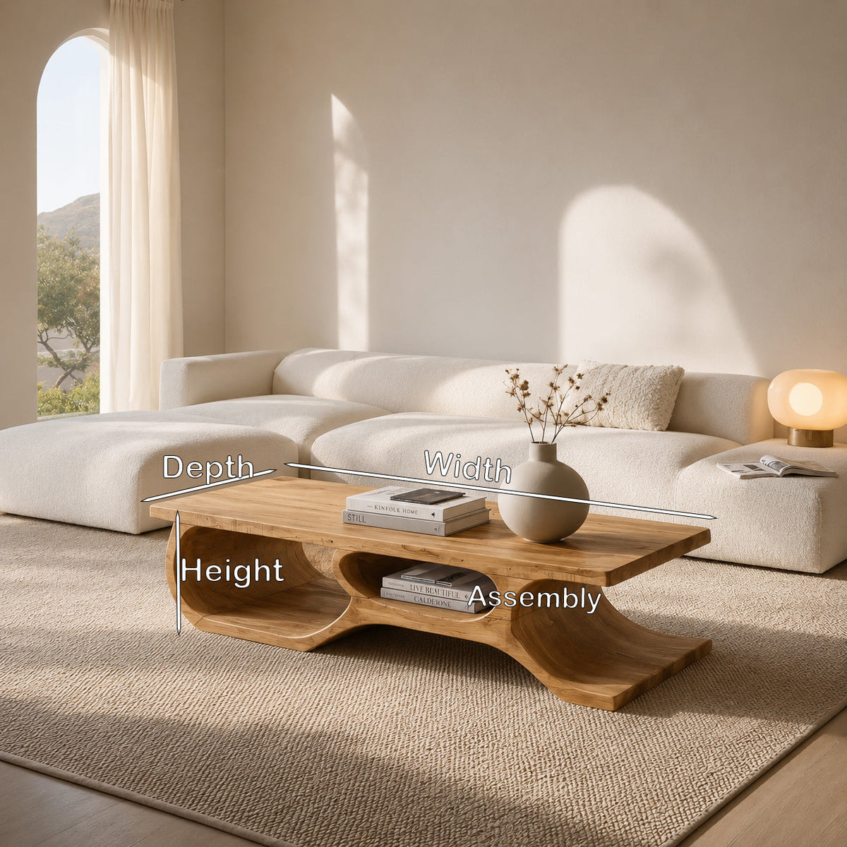 Organic Coffee Table Open Shelf Design For Living Room