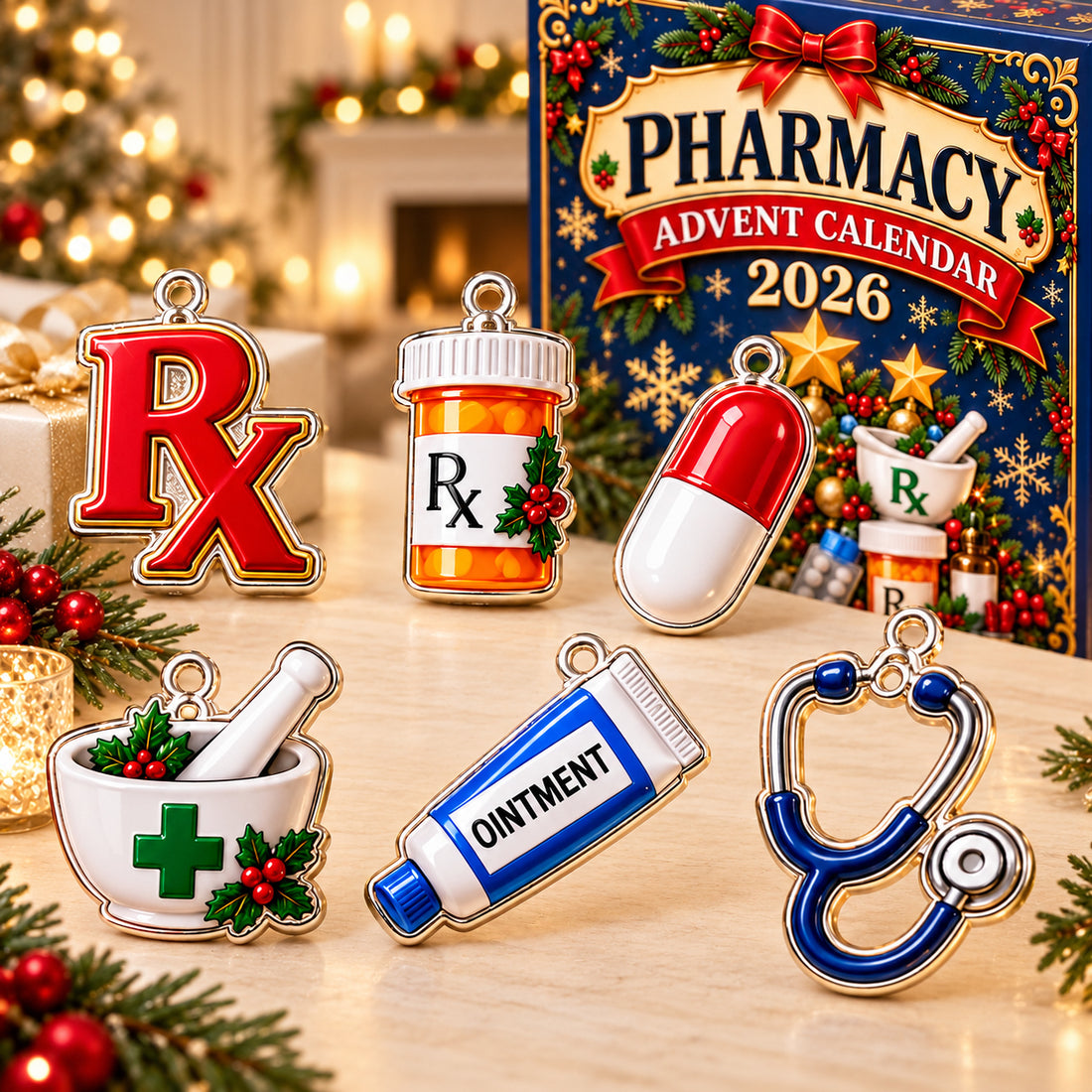 Pharmacy Advent Calendar 2026, Pharmacist Christmas Ornament Set, Pharmacy Tech Gift, Pharmacy Student Gift, Medical Christmas Decor