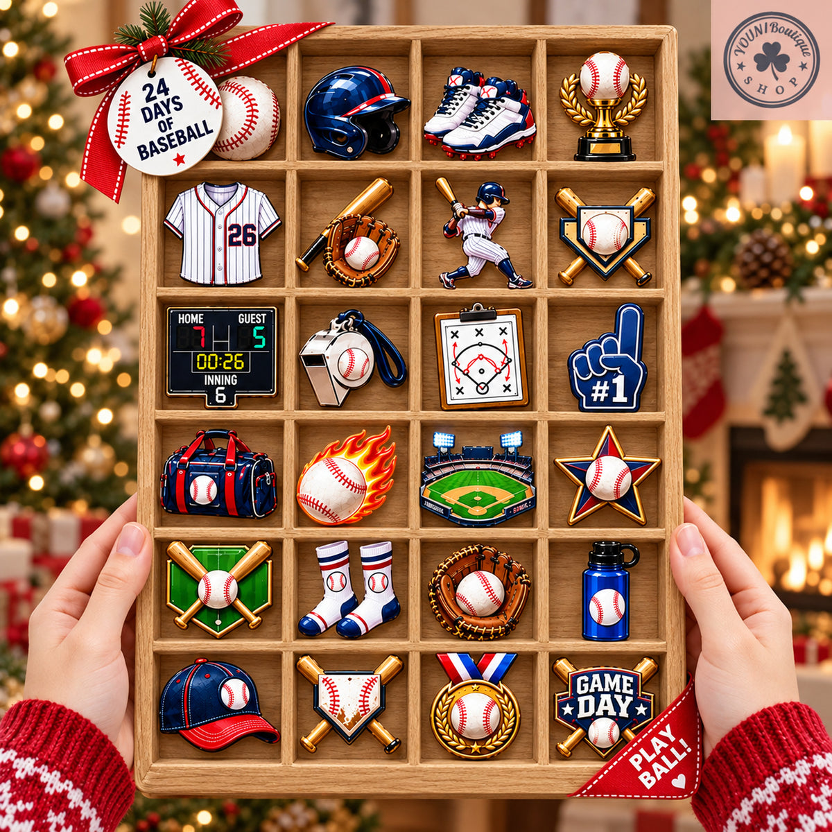 Baseball Advent Calendar 2026, Baseball Christmas Countdown, 24 Baseball Charms, Baseball Player Gift, Baseball Coach Gift