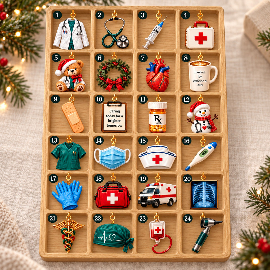 Personalized Doctor Advent Calendar, Custom Name Christmas Countdown, 24 Medical Charms, Doctor Gift, Healthcare Christmas Keepsake Box